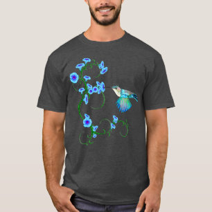 Hummingbird in the Morning Glory Flower Garden T-Shirt