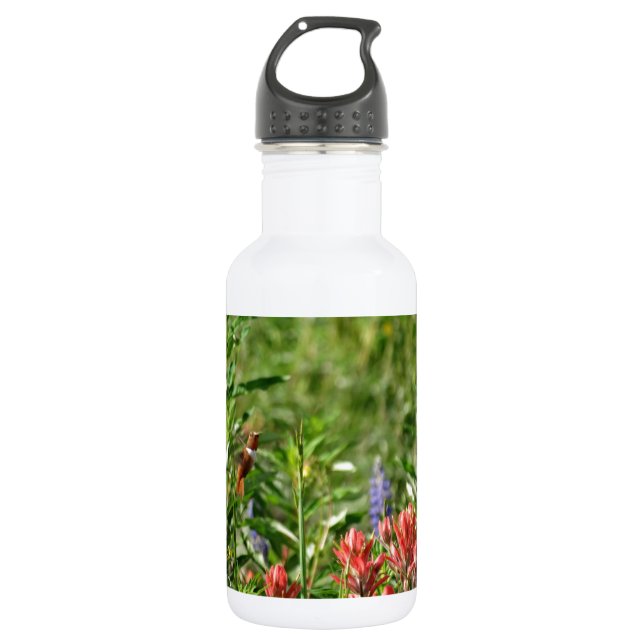 Hummingbird in wild flowers 532 ml water bottle (Front)