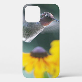 Hummingbird in yellow flowers iPhone 12 pro case