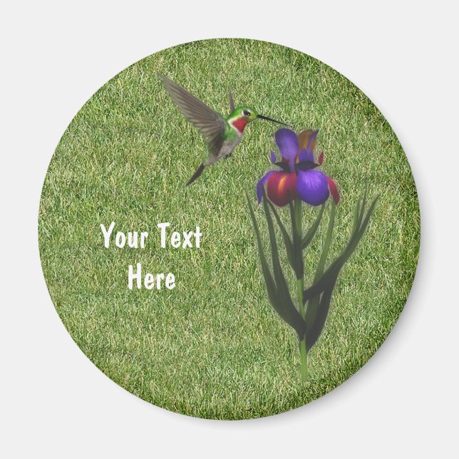 Hummingbird Iris Flower Magnet (Front)