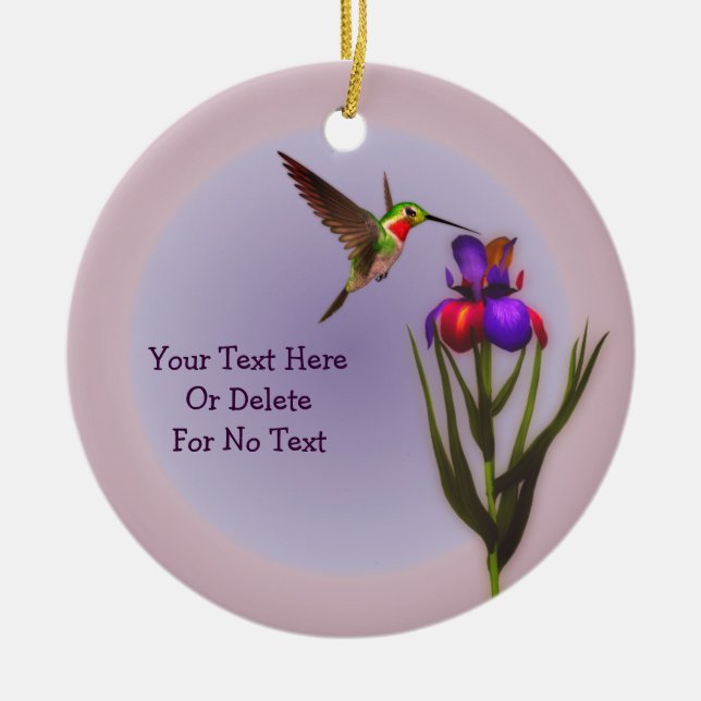 Hummingbird Iris Flower Personalised  Ceramic Tree Decoration (Front)