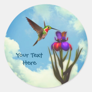 Hummingbird Iris Flower Personalised Classic Round Sticker
