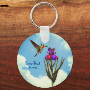 Hummingbird Iris Flower Personalised Key Ring