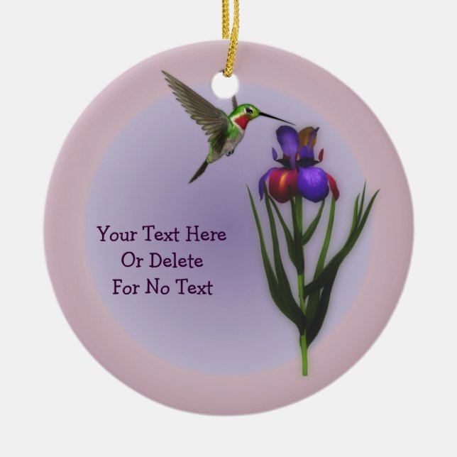 Hummingbird Iris Flower Personalised Ornament (Front)