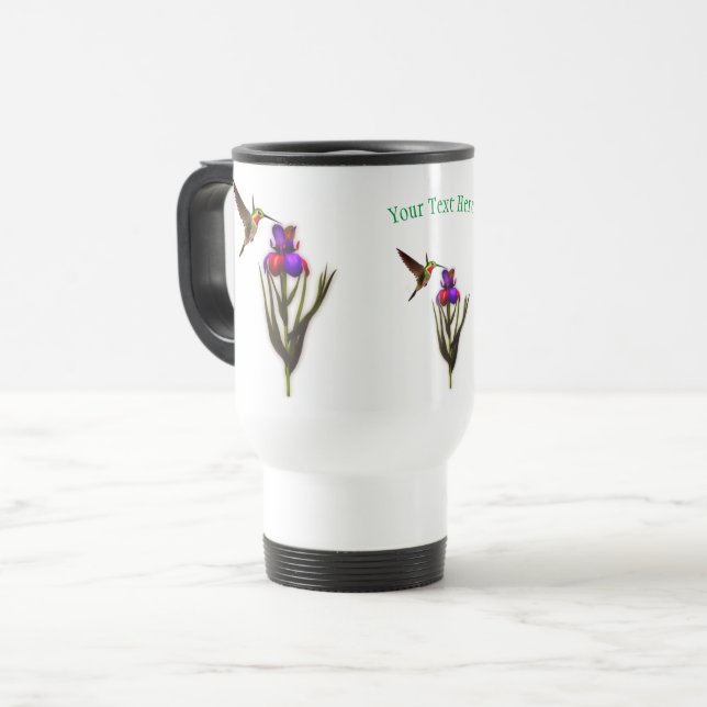 Hummingbird Iris Flower Personalised  Travel Mug (Front Left)