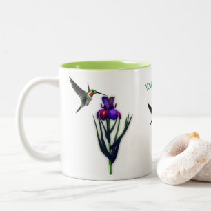 Hummingbird Iris Flower Personalised Two-Tone Coffee Mug