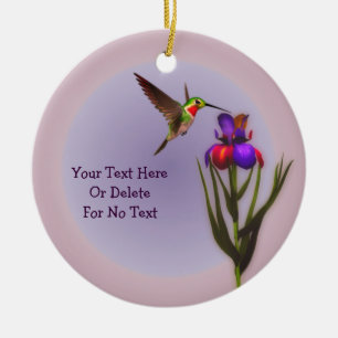 Hummingbird Iris Flower Personalized  Ceramic Tree Decoration
