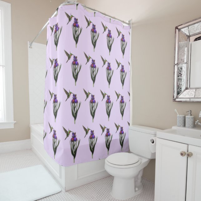 Hummingbird Iris Flower  Shower Curtain (In Situ)