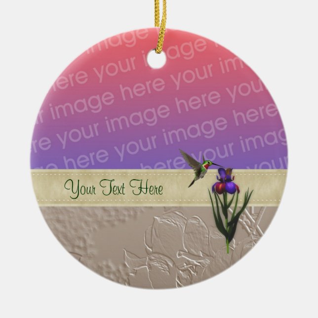 Hummingbird Iris Flower Your Photo Ornament (Front)