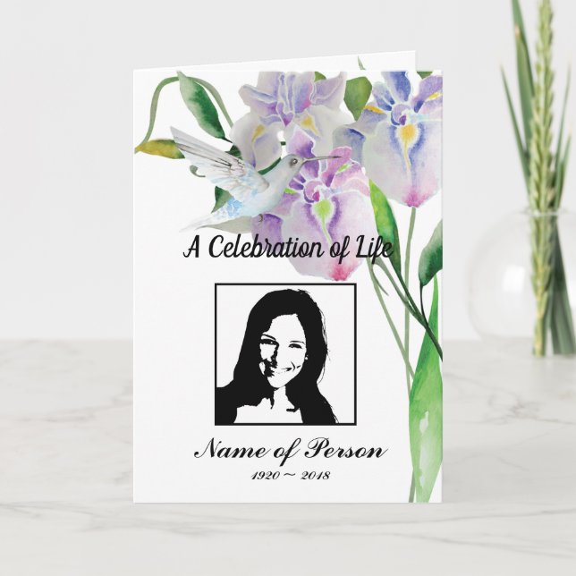 Hummingbird & Iris Funeral Program Programme (Front)