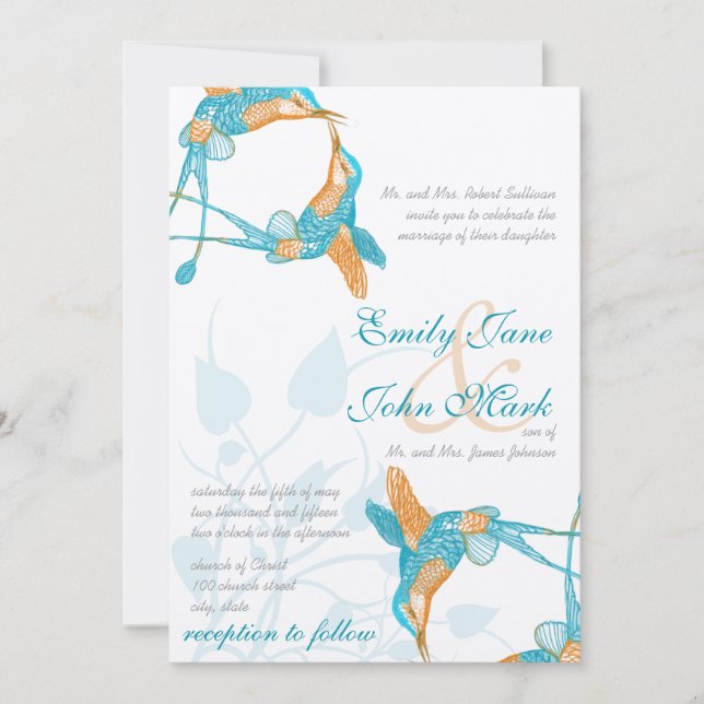 Hummingbird Kiss Love Birds Wedding Invitation (Front)