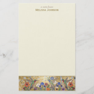 Hummingbird Klimt Style Personalized Custom Name Stationery