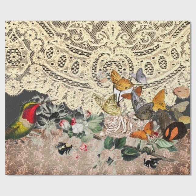 HUMMINGBIRD LACE AND FLOWERS Wrapping Paper (Flat)