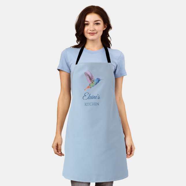 Hummingbird Light Blue Kitchen Apron (Worn)