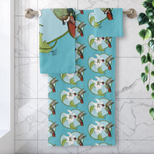 Hummingbird Lily Blue Art Nouveau Bath Towel Set