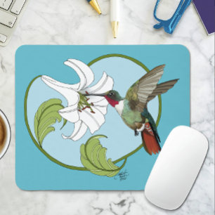 Hummingbird Lily Blue Art Nouveau  Mouse Mat