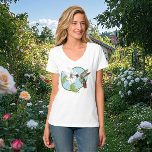Hummingbird Lily Blue Art Nouveau T-Shirt