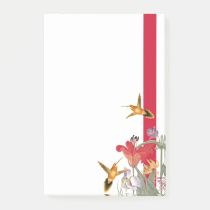 Hummingbird Lily Flowers Red Stripe Post It Notes