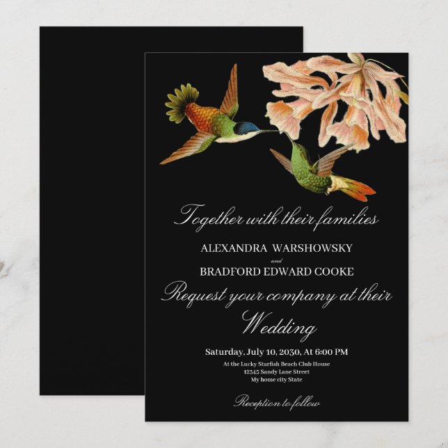 Hummingbird Lily Watercolor Black White Wedding  (Front/Back)
