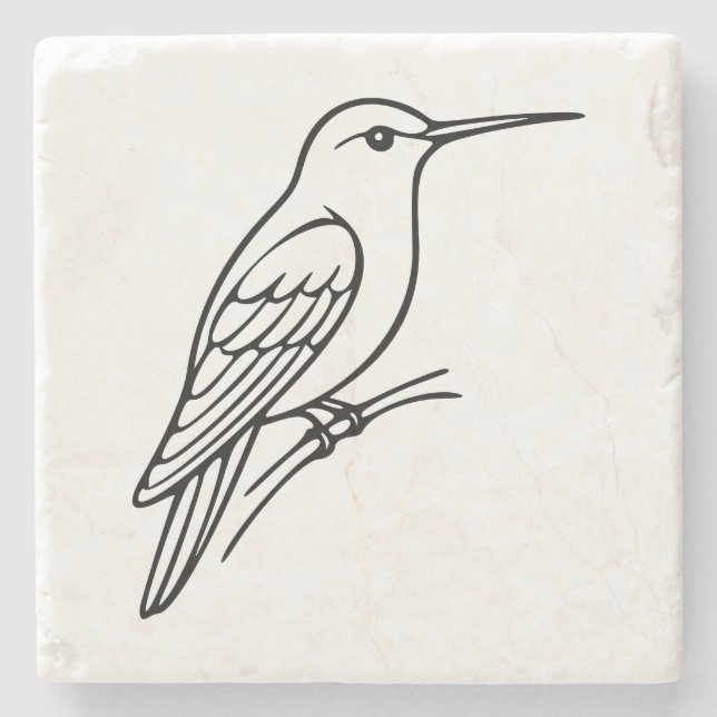 Hummingbird Line Art – Bird Illustration Stone Coaster (Front)