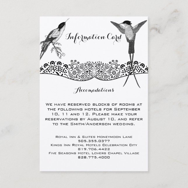 Hummingbird Love Bird Wedding Information Enclosure Card (Front)