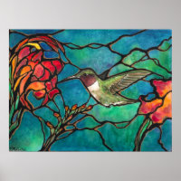 "Hummingbird Melody" Unique "stained glass" Art