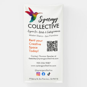 Hummingbird Modern Business Logo QR Code Banner