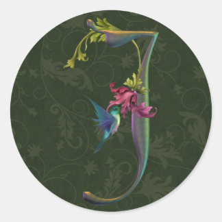 Hummingbird Monogram J Classic Round Sticker