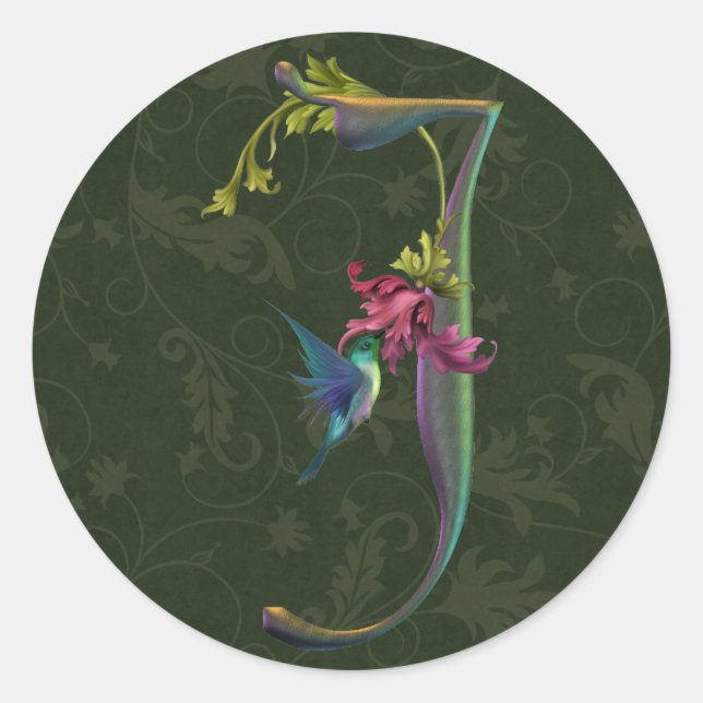 Hummingbird Monogram J Classic Round Sticker (Front)