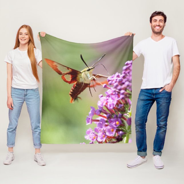 Hummingbird Moth on a Butterfly Bush  Fleece Blanket (In Situ)