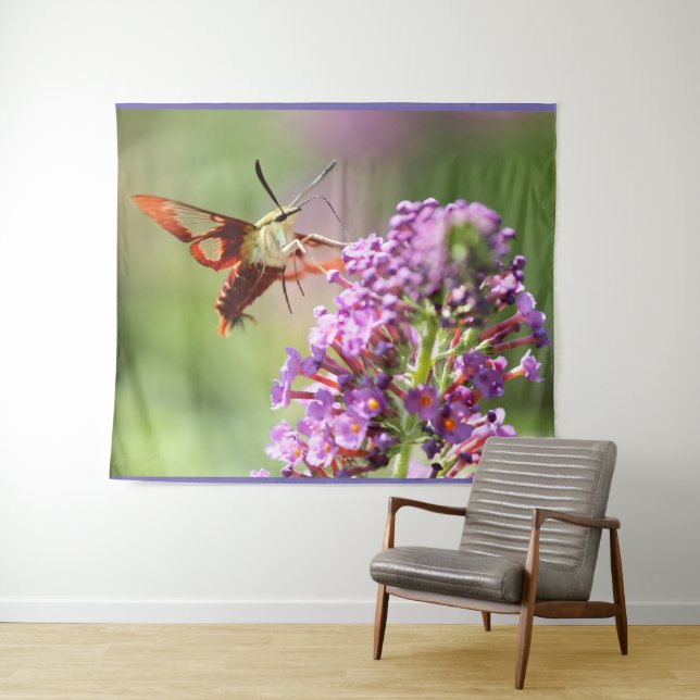Hummingbird Moth on a Butterfly Bush  Tapestry (In Situ (Horizontal))