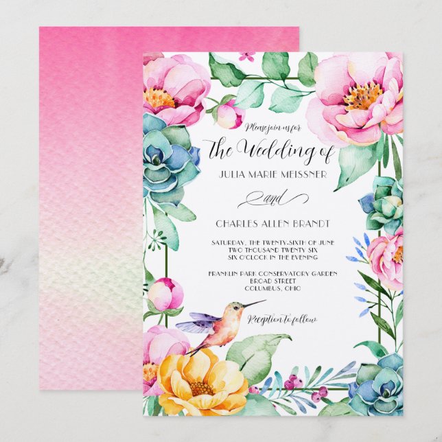 Hummingbird Motif Wedding Invitation (Front/Back)