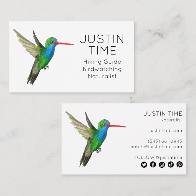 Hummingbird Naturalist Guide Birdwatching Hiking  Business Card (Front/Back)
