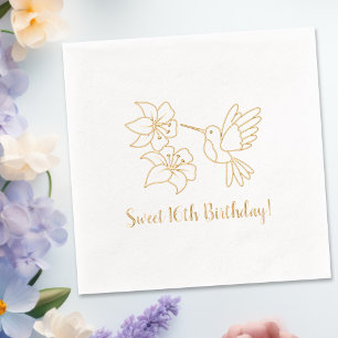 Hummingbird near Flowers 16th Birthday Foil Napkins
