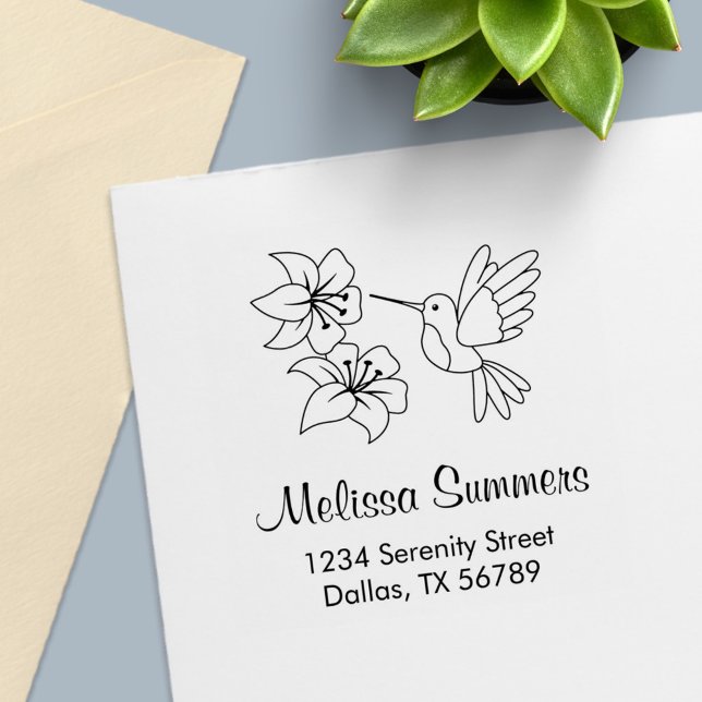 Hummingbird near Flowers Address Self-inking Stamp (Creator Uploaded)