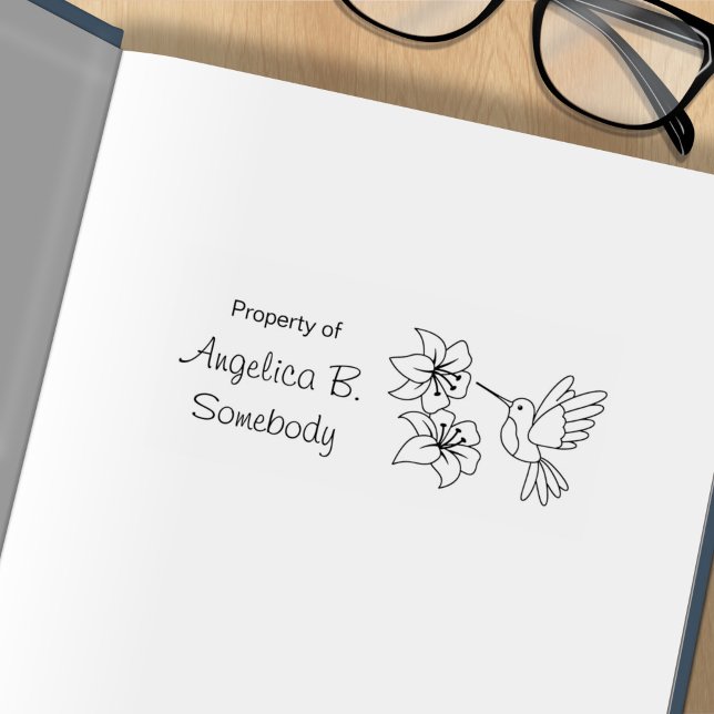Hummingbird near Flowers - Bookplate Rubber Stamp (Creator Uploaded)