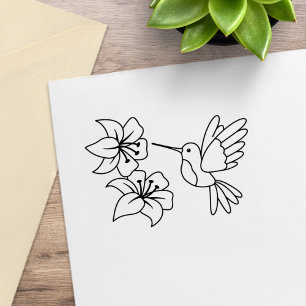 Hummingbird near Flowers Rubber Stamp