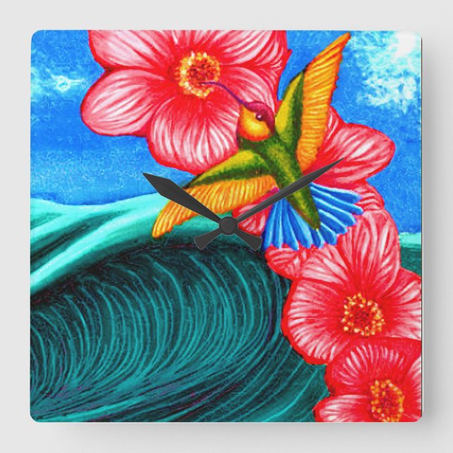 Hummingbird Ocean Square Wall Clock (Front)
