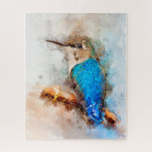 Hummingbird on a branch Watercolor - 01 Jigsaw Puzzle