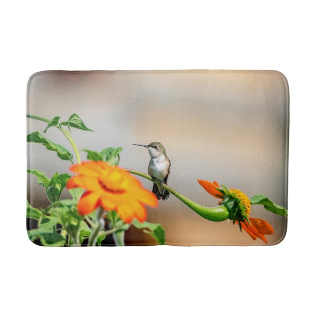 Hummingbird on a flowering plant bath mat (Front)