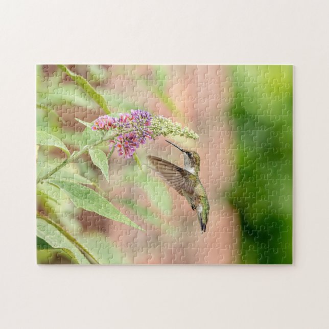 Hummingbird on a flowering plant jigsaw puzzle (Horizontal)