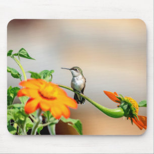 Hummingbird on a flowering plant mouse mat