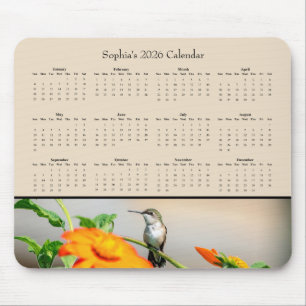 Hummingbird on an Orange Flower – 2026 Calendar Mouse Mat