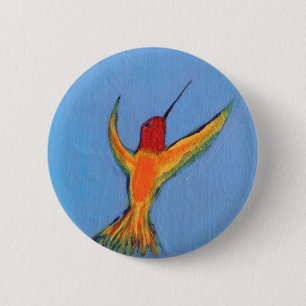 Hummingbird on blue 6 cm round badge