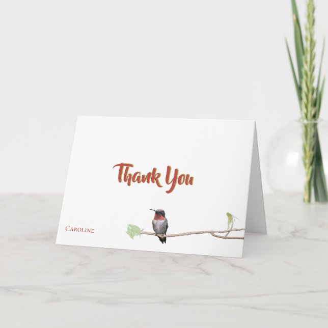 Hummingbird on Branch, Personalised Thank You Note Card (Front)