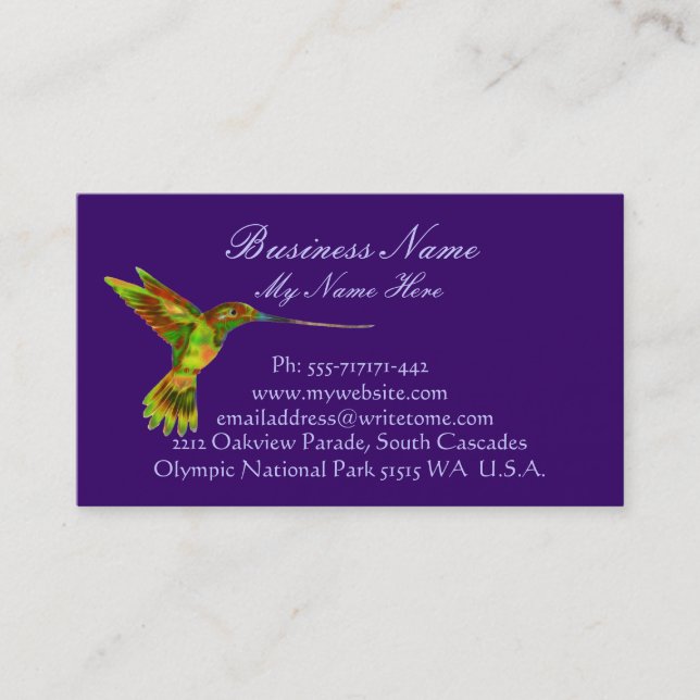 Hummingbird on Elegant Business Cards (Front)