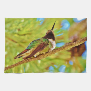Hummingbird on evergreen tea towel
