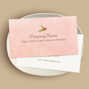 Hummingbird on Faux Pink Linen Business Card