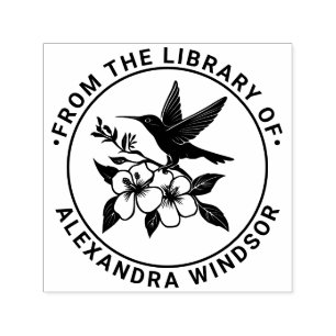 Hummingbird on Floral Branch Library Book Name Self-inking Stamp