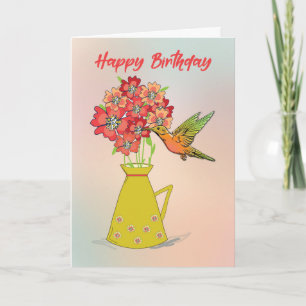 Hummingbird on Flower Wonder-filled Birthday Card